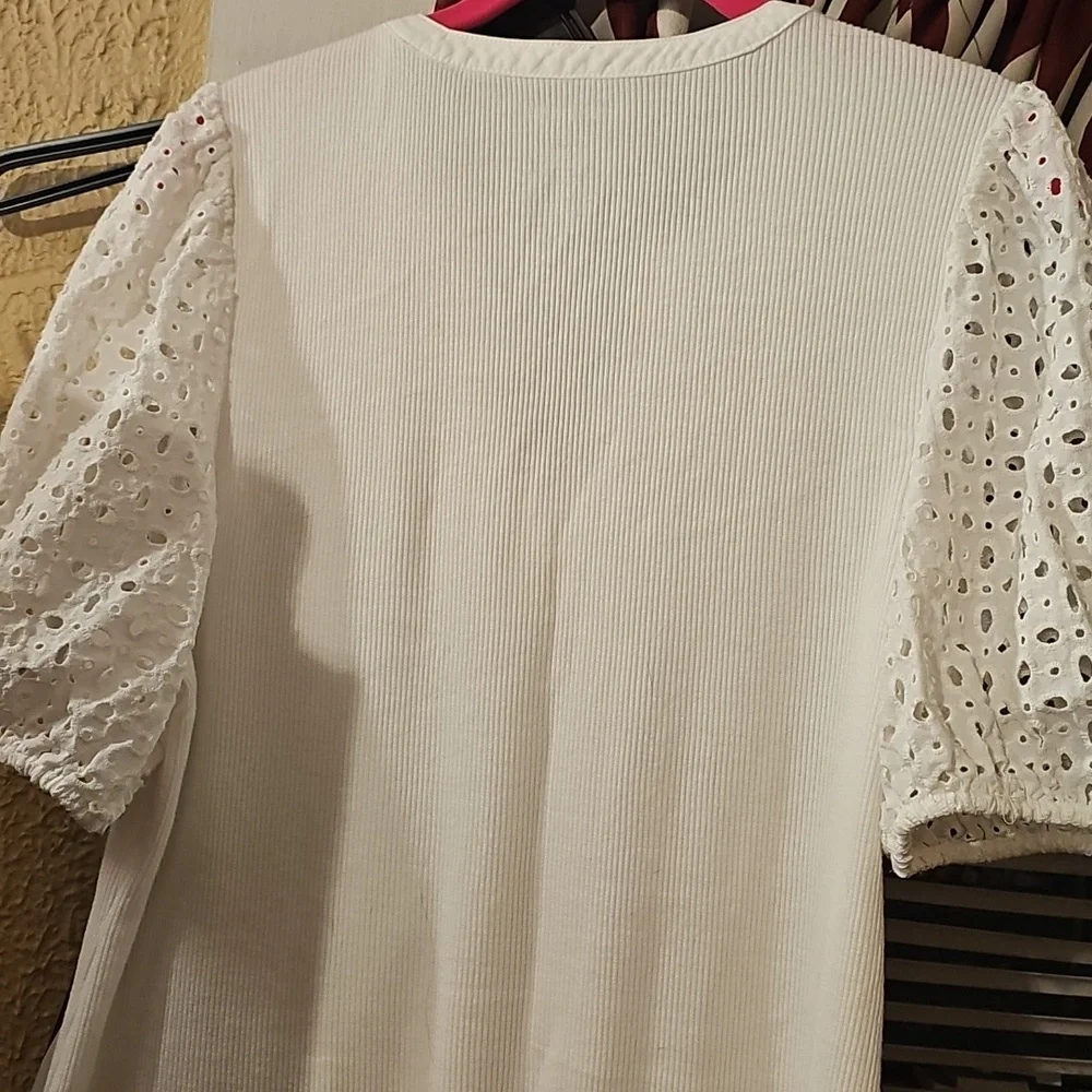 Nine West White Puff Sleeve Ruffled Blouse - Picture 7 of 8